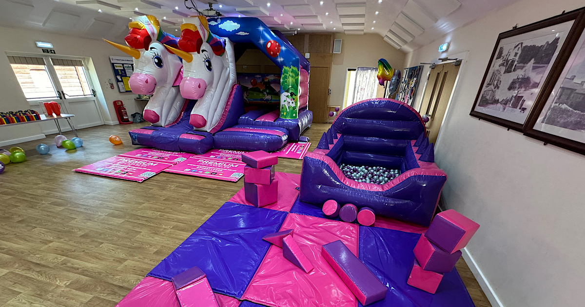 3D Unicorn Bounce and Slide Castle + Soft Play Party Package 3D Unicorn Bouncy Castle With Slide Plus Soft Play Package Ball Pool Air Juggler and Mats